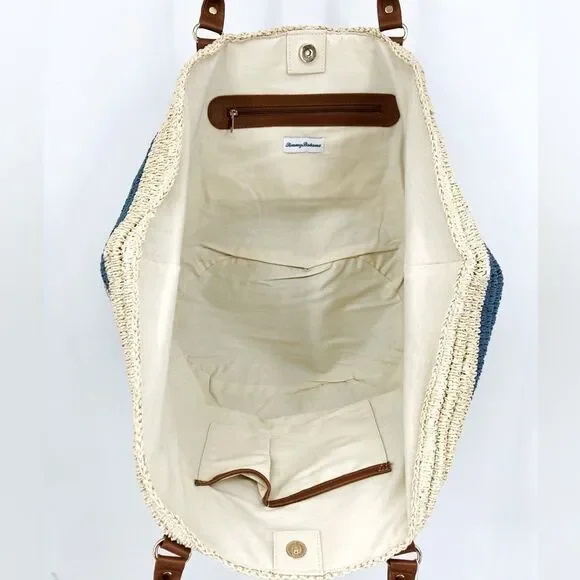 NWT Tommy Bahama Handwoven Crochet Striped Large Tote Bag - Picture 4 of 9